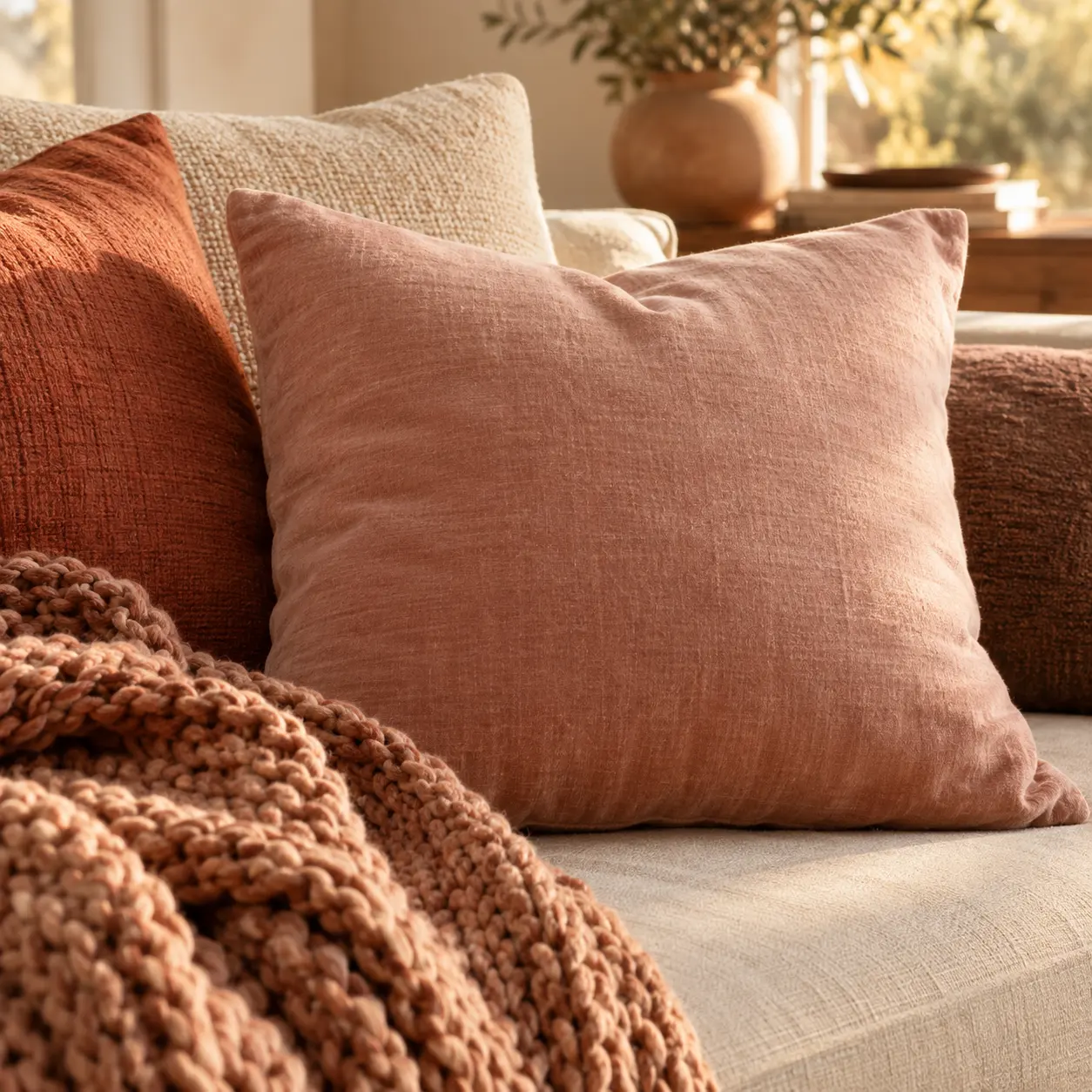 Blush pillow, knit corner